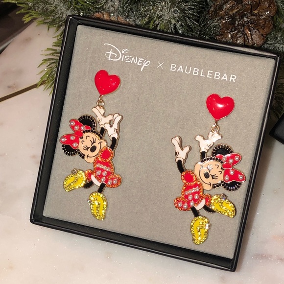 ✨NWT✨ Disney Baublebar Dancing Minnie Mouse Heart Sparkle Earrings - Picture 3 of 11